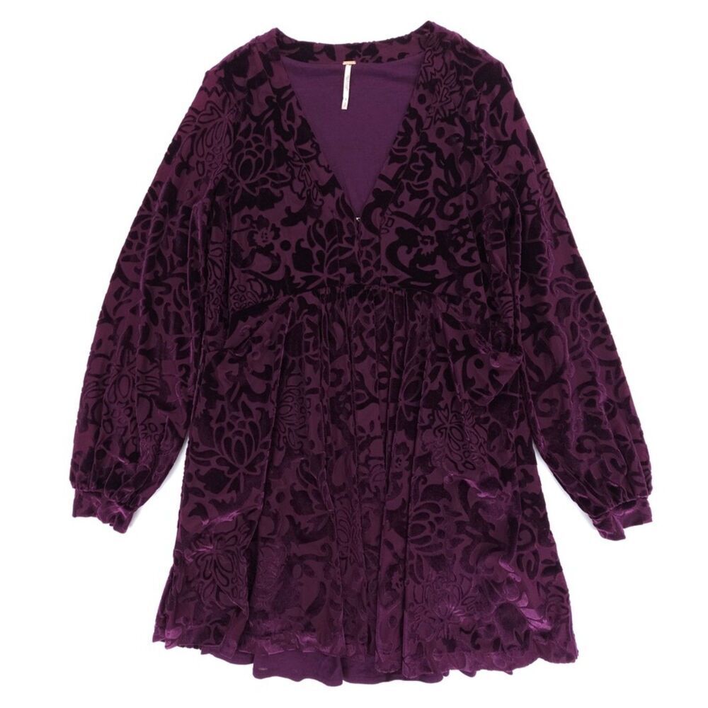 NEW Free People All Night Long Velvet Burnout Mini Dress Whimsigoth Boho Purple